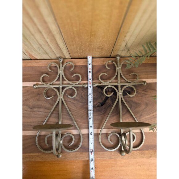 Vintage Metal Wall-Mounted Candle Holders With Filigree Scrollwork Design - Picture 5 of 8